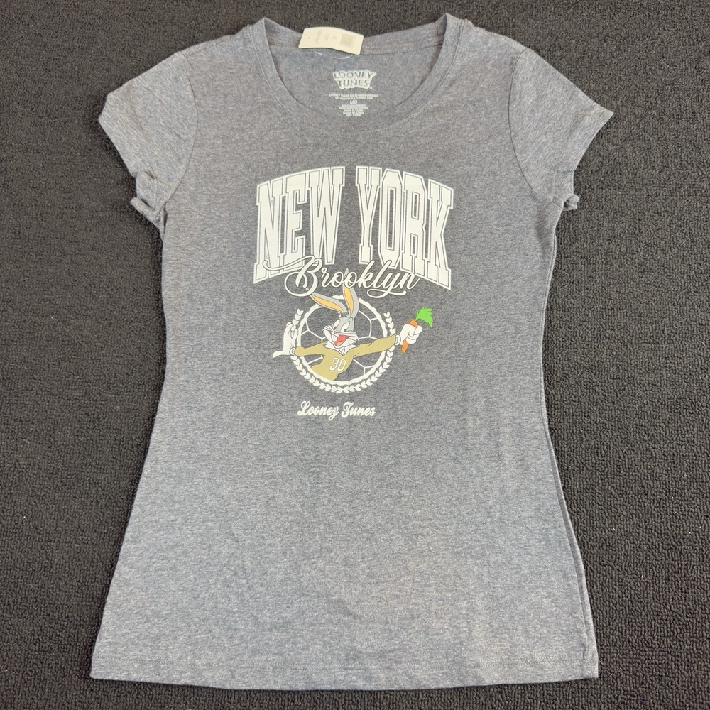 Looney Tunes Bugs Bunny TShirt Womens Small New York Brooklyn Graphic Tee Gray M
